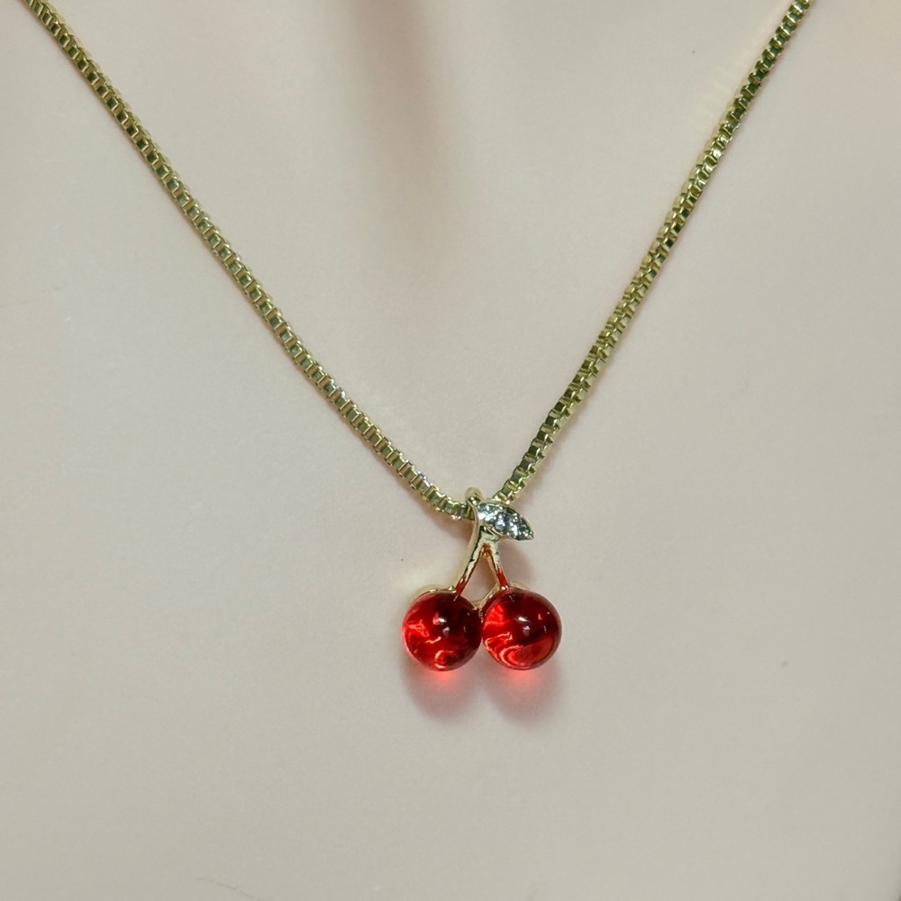 Elegant Gold Cherry Pendant Necklace - Picture 2 of 10